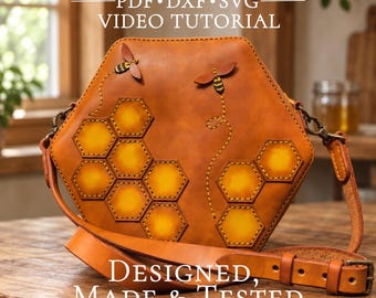 Molde de Bolsa Transversal em PDF, Modelo de Bolsa de Ombro em DXF e SVG, Design de Abelha