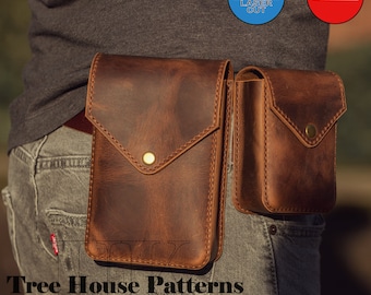 leather pattern PDF, DXF for military style belt bag, waist bag template