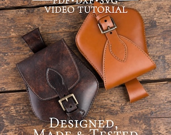 Schnittmuster für eine Ledergürteltasche (PDF), Vorlage für eine mittelalterliche Ledertasche, DIY-LARP-Tasche (SVG/DXF)