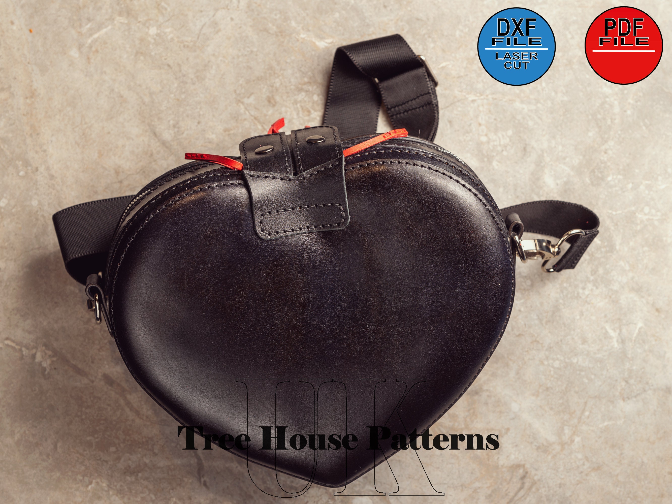 Leather Pattern PDF, DXF for Heart Shoulder Bag and Backpack