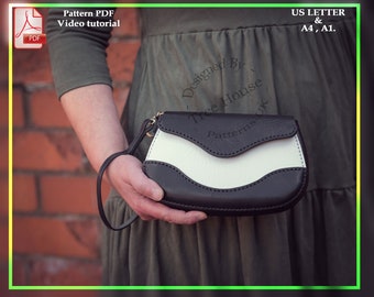 Leather PDF pattern for clutch bag, digital pattern for small evening purse, PDF pattern for small shoulder bag, PDF pattern cosmetic bag