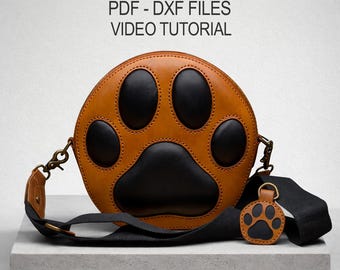 Crossbody Bag Pattern PDF & DXF, Dog Paw Purse Template + Key Fob