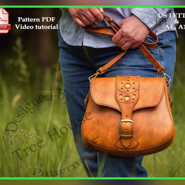 Shoulder bag leather pattern PDF - saddle bag digital template
