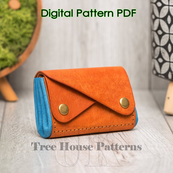 Wallet leather pattern PDF, coin purse digital template