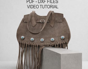 Leather Tote Bag Pattern PDF & DXF, Boho Shoulder Bag Template