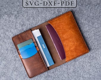 パスポートウォレットの型紙（PDF）、パスポートホルダーのテンプレート、トラベルウォレットの型紙（SVG、DXF）