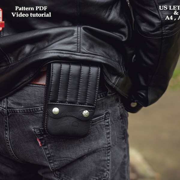 Biker belt bag leather pattern PDF - waist bag digital template