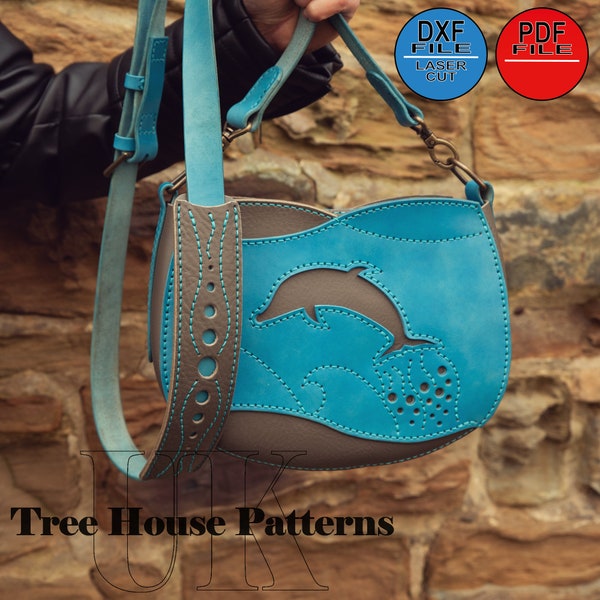 Dolphin leather shoulder bag PDF and DXF pattern, laser bag pattern for crossbody bag, leather pattern for women purse