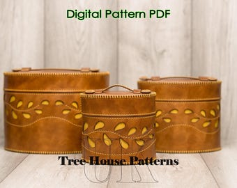 Round trunk leather pattern PDF - storage bucket digital template
