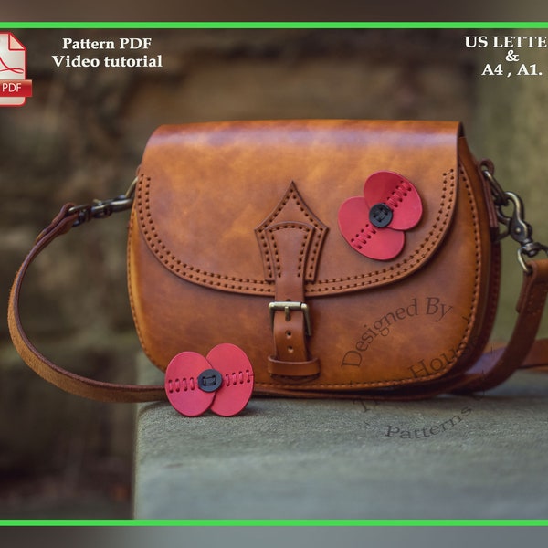 Veteran's poppy bag leather pattern PDF - saddle bag digital template