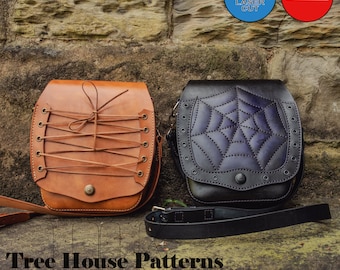 Gothic and steampunk style shoulder bags leather pattern DXF and PDF, laser pattern for leather crossbody bag, spider web bag pattern