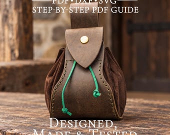 Belt Bag Pattern, Leather Pouch Template PDF DXF SVG, Medieval Viking Pouch