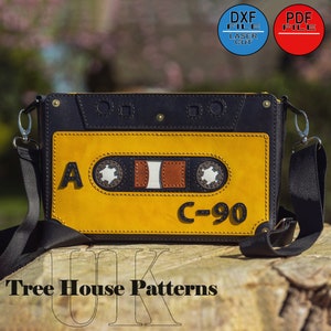 Leather cassette tape shoulder bag PDF and DXF digital pattern, retro style crossbody bag laser pattern and PDF image 3