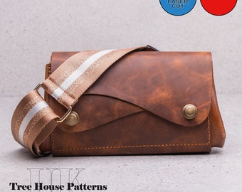 Shoulder bag, belt bag, sling bag leather pattern DXF and PDF in two sizes - crossbody bag laser pattern - belt bag digital template