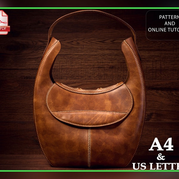 Hobo shoulder bag leather pattern PDF - tote bag digital template