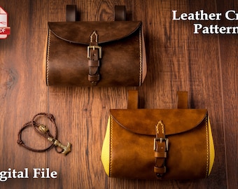 Leather pattern PDF for medieval belt bag
