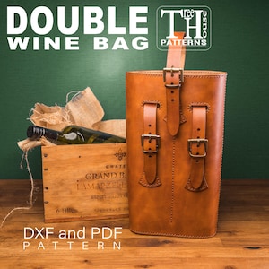 Patrón de portabotellas de cuero para vino doble: Plantilla para bolsa de vino doble (DXF y PDF)