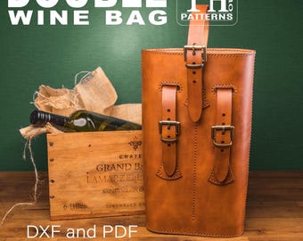 Leather Twin Wine Bottle Holder Pattern: Double Wine Bag Template (DXF & PDF)
