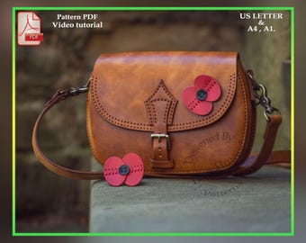 Veteran's poppy bag leather pattern PDF - saddle bag digital template