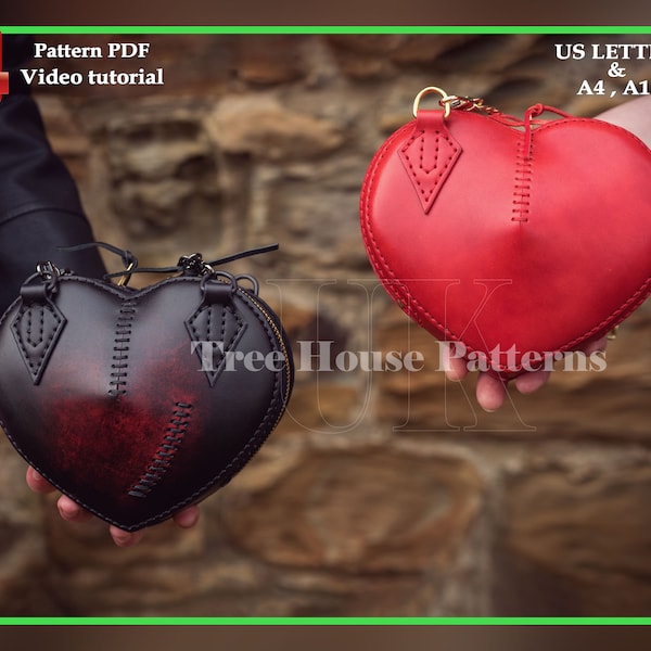 Heart bag leather pattern PDF - goth style purse digital template