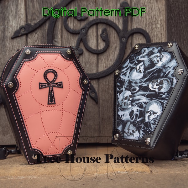 Coffin backpack leather pattern PDF -  gothic backpack digital template