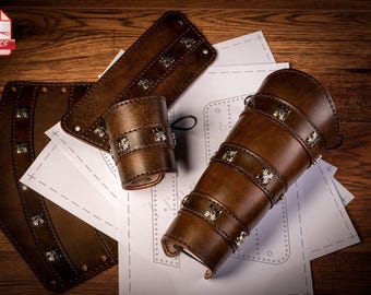 Viking archery guard leather pattern PDF - medieval bracelet digital template