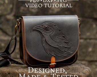 Crossbody Bag Pattern, Raven Leather Messenger Bag, PDF DXF SVG