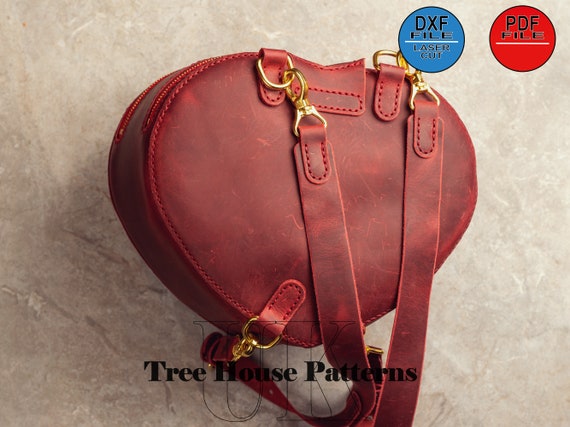 バッグ Treat Urself original leather heart bag Leather Pattern PDF, DXF for Heart Shoulder Bag and Backpack