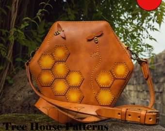 Leather "Bee" shoulder bag leather pattern PDF - leather crossbody purse digital template