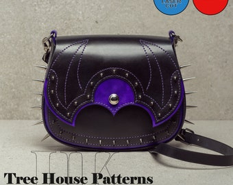 Goth style shoulder bag DXF and PDF leather pattern - goth purse digital template - alternative style bag laser pattern