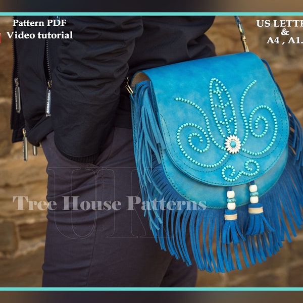 Boho bag leather pattern PDF - women purse digital template