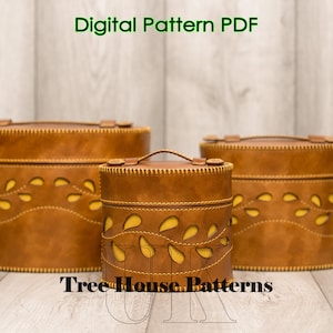 Round trunk leather pattern PDF - storage bucket digital template