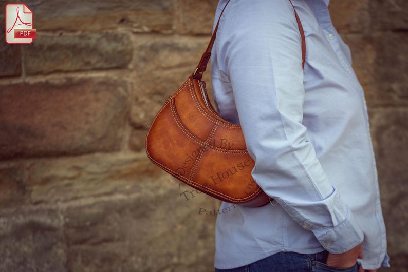Patroon leren handtas pdf, patroon hobo-schoudertas, patroon halve maan, patroon leren tas afbeelding 8