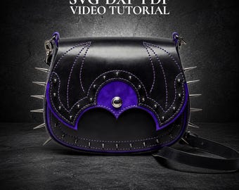 Shoulder Bag Pattern PDF, Leather Bag Template DXF, SVG , Goth Style