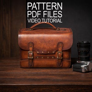 Wzór na skórzaną torbę na aparat fotograficzny w formacie PDF, szablon etui na aparat DSLR, zrób to sam: torba na zdjęcia w stylu vintage