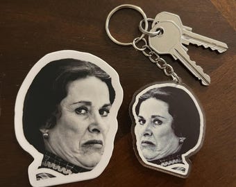 Gift Set! Harriet Oleson Head Keychain and Sticker! Your favorite LHOTP Mercantile Owner! Free Trading Card!