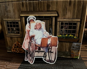It's Nasty Nellie Oleson and Laura Ingalls is shoving her in her wheelchair! Free Letter! Free Shipping!