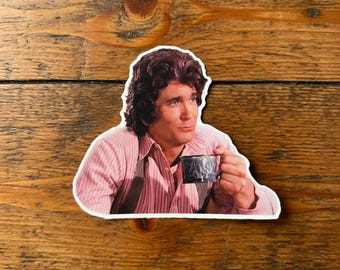 It must be Midnight! Charles Ingalls having a cup of coffee! - Vintage Sticker! Free Letter! Free Shipping!
