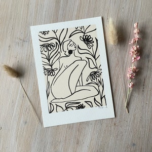 Art Print “Girl in a Field of Flowers” Illustration drawn with ink by Raissa Oltmanns