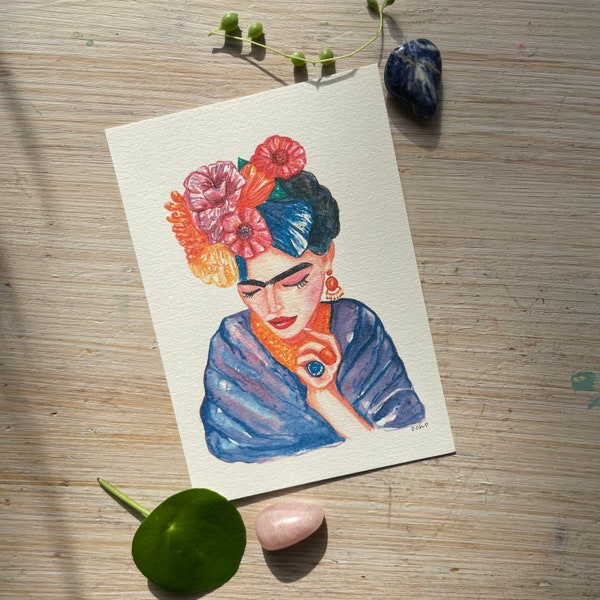 Art Print “Flowers and Frida” eines handgemalten Aquarell Illustration von Raissa Oltmanns