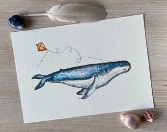 Art Print “Playing Whale” of a hand-painted watercolor illustration by Raissa Oltmanns