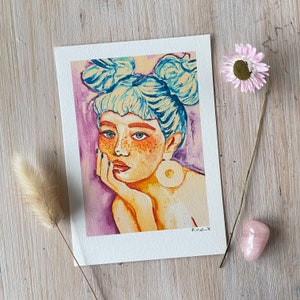 Art Print “Bored Girl” Watercolor Illustration by Raissa Oltmanns