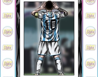 Lionel Messi - Art Print - Argentina - Inter Miami FC - PSG - Barcelona - Hand Drawn - Canvas and Poster Prints, various sizes and options.