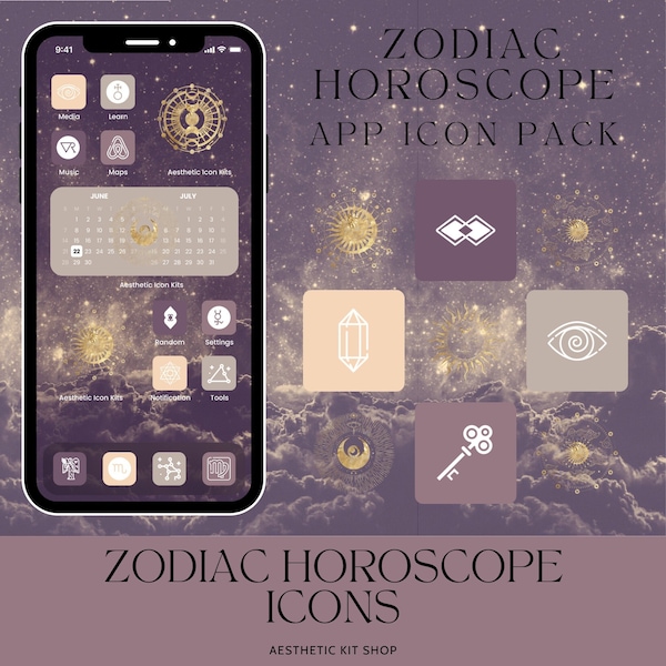 IOS15 Android App Icons, Natural Zodiac, App Covers, Neutral Horoscope Icons Bundle, IOS14 App Covers, IOS 15, Astrology Collection App
