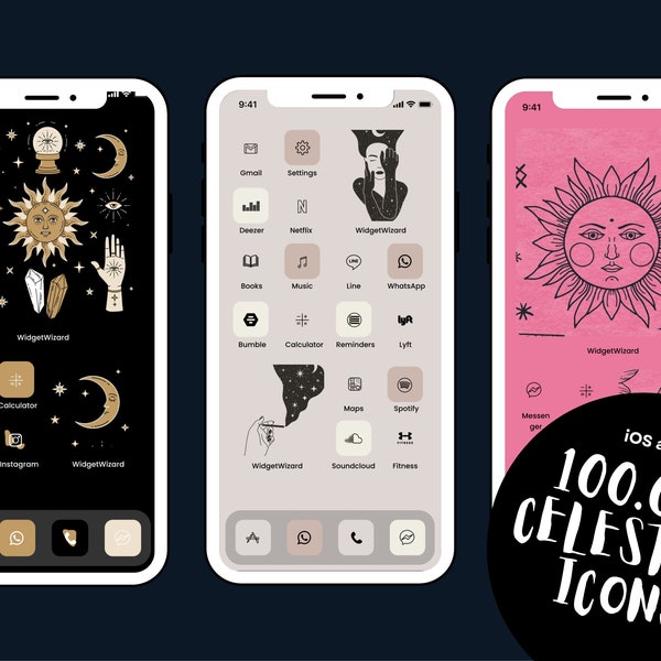 iPhone iPad Android iOS 14 15 Icon Pack Phone App Covers Aesthetic Celestial Astrology Star Galaxy Zodiac Magic Universe Witch Home Screen