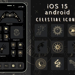 iPhone iOS 14 15 Icon Pack Android Phone App Covers Aesthetic Celestial Esoteric Tarot Astrology Zodiac Magic Lunar Halloween Fall Autumn