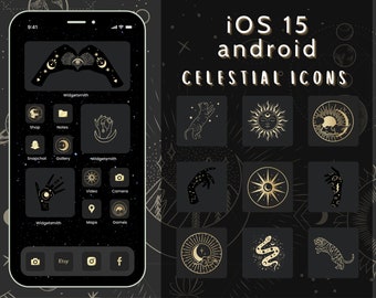 iPhone iOS 14 15 Icon Pack Android Phone App Covers Aesthetic Celestial Esoteric Tarot Astrology Zodiac Magic Lunar Halloween Fall Autumn