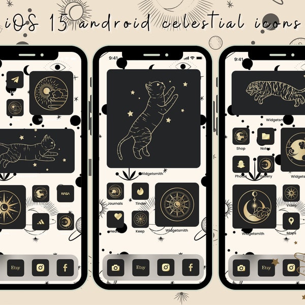 iPhone iPad Android iOS 14 15 Icon Pack Phone App Covers Aesthetic Celestial Astrology Galaxy Zodiac Magic Witch Home Screen Fall Halloween