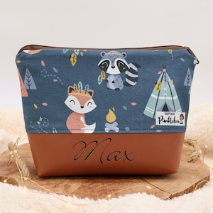 Kosmetiktasche personalisierbar für Kinder • Kulturbeutel • Kulturtasche • Waschbeutel Waldtier Muster