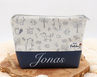 Personalized cosmetic bag for children • Toiletry bag • Toiletry bag • Beige wash bag with animal print